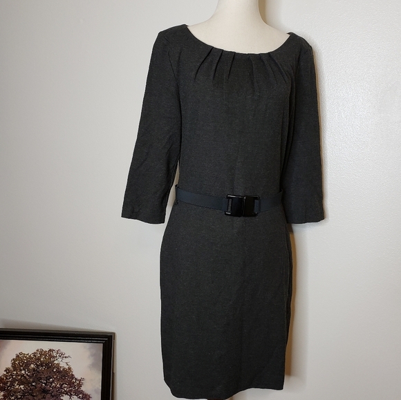 Trina Turk LA Romano Dress Gray Belted Ruched Barbiecore Classic Dark Gray - Picture 3 of 11